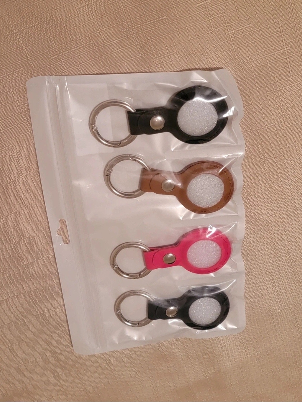 Premium Leather Keyring Airtag Holder - Black, Brown, Pink (4-Pack)